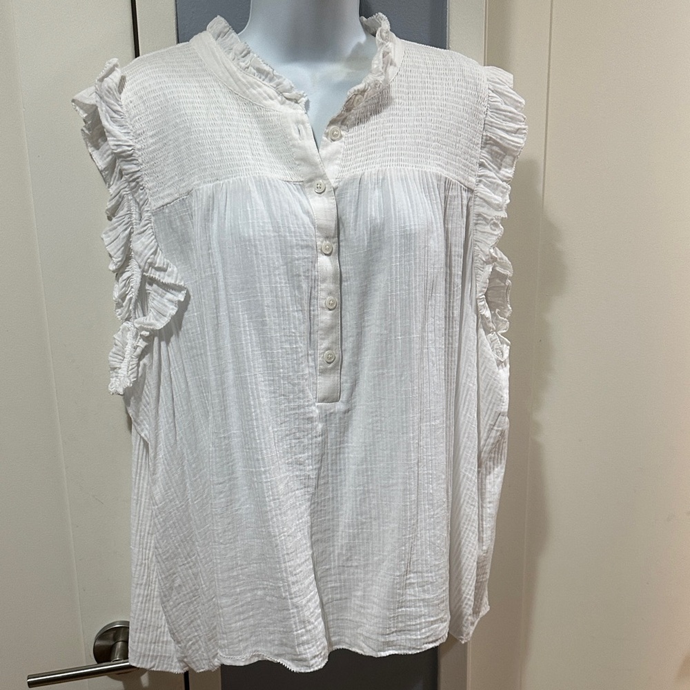 J. Crew White Gauzy Textured Ruffle Blouse Sz 3X